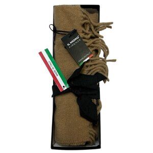 Il Moro Firenze Scarf‎ Tan Camel Wool Braided Fringe Made Italy Classic Preppy
